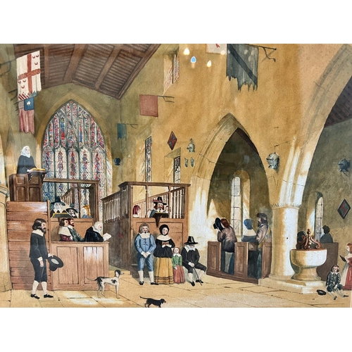 7 - Three Watercolours of Mansion Interiors to Include: Two After Joseph Nash - 'Chapel at Haddon Hall, ... 