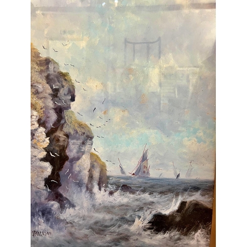 28 - J. Ferguson (20th Century) - Pair of maritime coastal scenes with waves crashing against the rocks, ... 