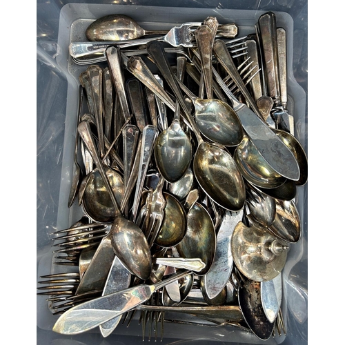 1168 - A large selection of loose and boxed silver plated flatware and Piqout Ware tea service with a tray.