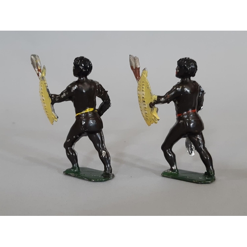 283 - 10 cast lead figures of Zulu warriors by Hanks Sutton circa 1929, each with moveable right arm (2 de... 