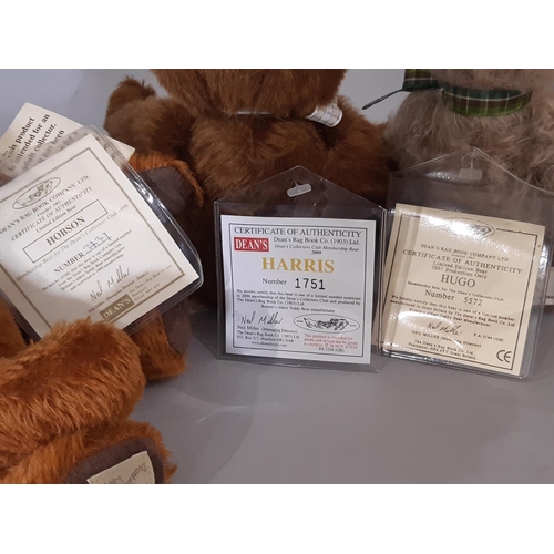 245 - 5 teddy bears by Deans Rag Book, all with authenticity tags including Hugo, Hardy, Harris, Henry and... 