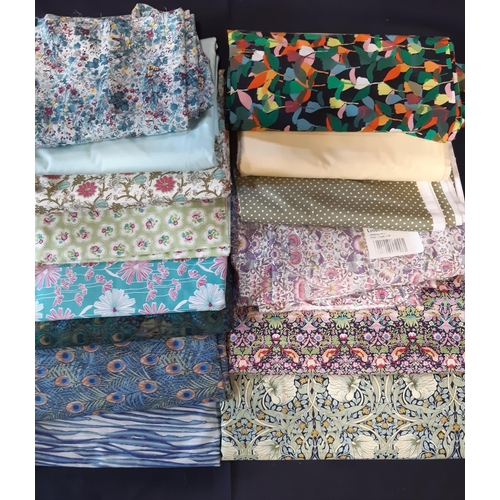 1569 - Boxful of good quality unused lengths of printed cotton including 2m Lodden Tana lawn, 2m 'Strawberr... 