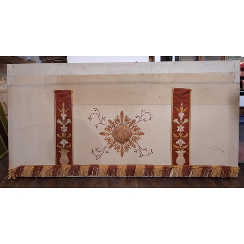 1575 - Two late 19th/ early 20th century English church altar cloths. The first has a front panel of ivory ... 