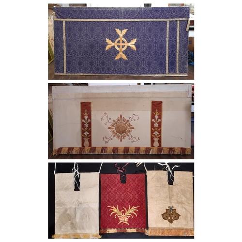 1575 - Two late 19th/ early 20th century English church altar cloths. The first has a front panel of ivory ... 