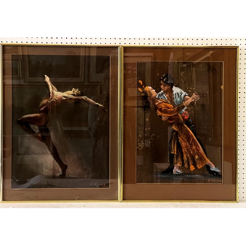 69 - D. Russell (20th Century) - Two figurative pastel studies of dancers, both signed lower right, one d... 