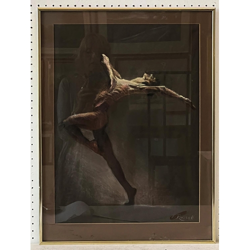 69 - D. Russell (20th Century) - Two figurative pastel studies of dancers, both signed lower right, one d... 