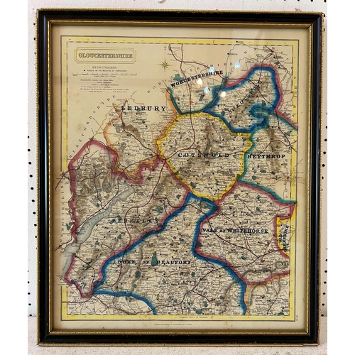 71 - J & C. Walker - Gloucestershire Map 'Places of the Meeting of Foxhounds', published by Longman & Co.... 