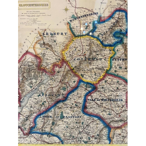 71 - J & C. Walker - Gloucestershire Map 'Places of the Meeting of Foxhounds', published by Longman & Co.... 