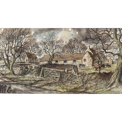 72 - Hervey Adams R.B.A. (1903-1996) - 'A Cotswold Farm', watercolour, pen and pencil, signed lower right... 