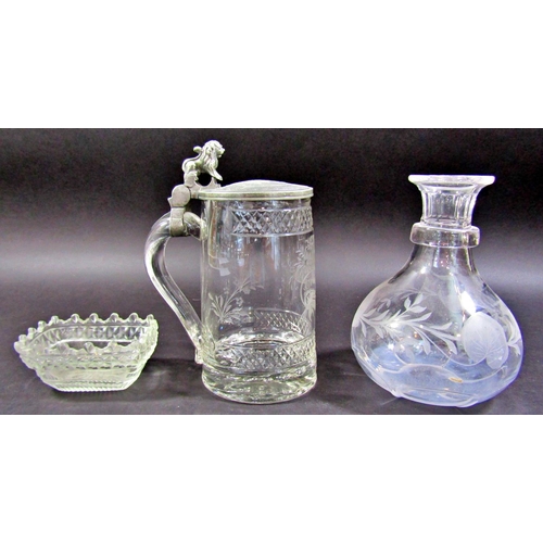 1141 - A mixed selection of cut glass ware, including, an elegant claret jug, two water jugs, three decante... 