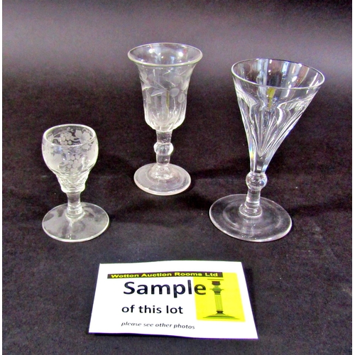 1129 - A good selection of 18th and 19th century glassware, including six matching wine glasses, several st... 