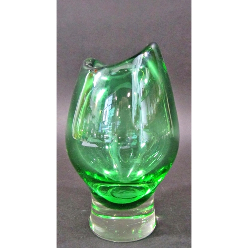 1130 - A Murano Art Glass green Splash vase, a vintage green glass vase with clear base, and a pale amber g... 