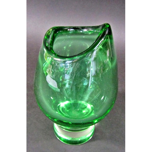 1130 - A Murano Art Glass green Splash vase, a vintage green glass vase with clear base, and a pale amber g... 