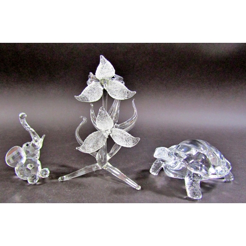 1132 - A collection of seven Swarovski crystal animals, marked to the base, and other glass animals along w... 