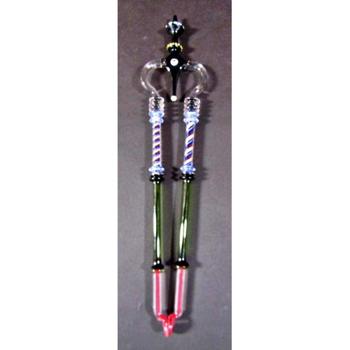 1134 - A pair of early 20tu century Venetian glass decorative coal tongs, 32cm long.