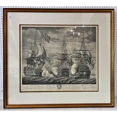 100 - After J. Boydell - Four prints of 18th century engravings of The Battle of Cape Finisterre, depictin... 