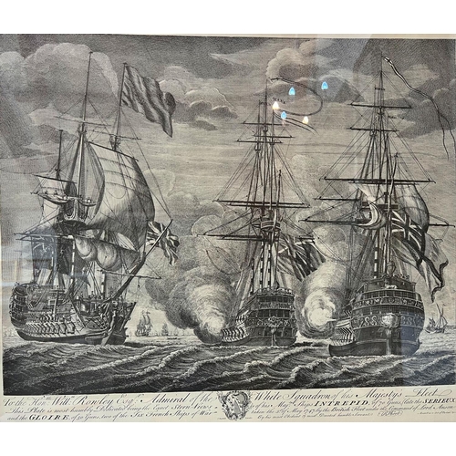 100 - After J. Boydell - Four prints of 18th century engravings of The Battle of Cape Finisterre, depictin... 