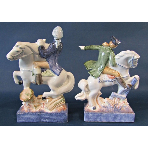 1025 - Two Rye ware ceramic figures of characters on horseback, one of George Washington, the other of Paul... 