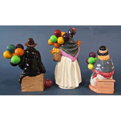 1033 - Three Royal Doulton Balloon Seller figurines comprising Biddy Penny Farthing, HN1843, Balloon Man, H... 