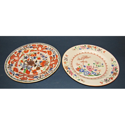 1042 - Three Chinese Porcelain Dishes to Include: two 18th/19th century export dishes, one with hand painte... 