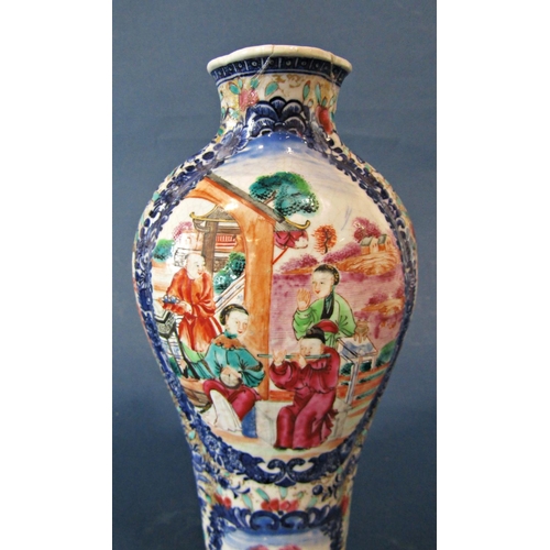 1050 - 18th Century Chinese Blue and White Porcelain Famille Rose Vase, of quatrefoil form with mandarin pa... 