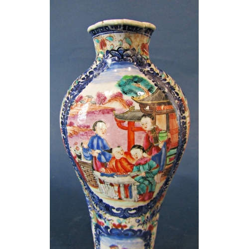 1050 - 18th Century Chinese Blue and White Porcelain Famille Rose Vase, of quatrefoil form with mandarin pa... 