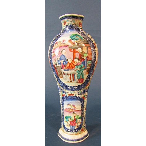 1050 - 18th Century Chinese Blue and White Porcelain Famille Rose Vase, of quatrefoil form with mandarin pa... 