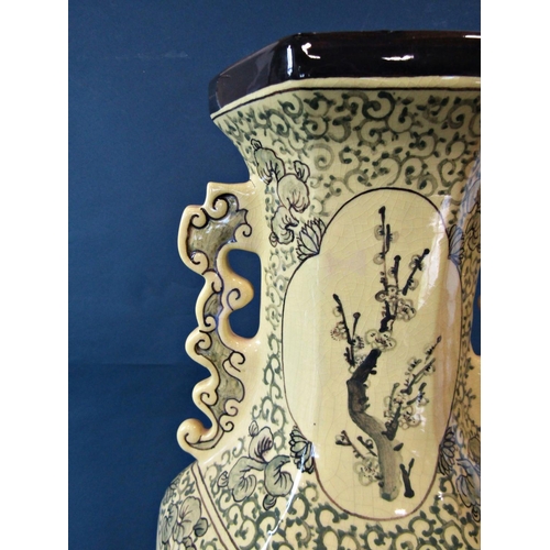 1053 - Large Chinese Yellow Ground Vase, with scrolled handles, crackle glazing and painted details, height... 