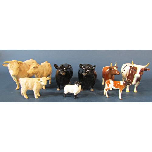 1056 - A collection of Beswick farm animals to include family group of Ayrshire cattle, family group of Cha... 