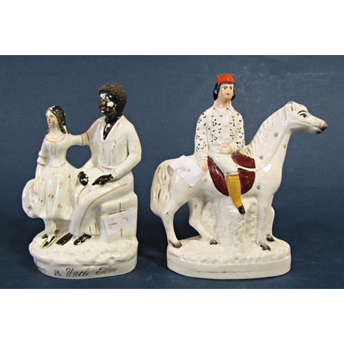 1080 - A pair of 19th century Staffordshire spaniels, Staffordshire flat back group Eva and Uncle Tom, eque... 