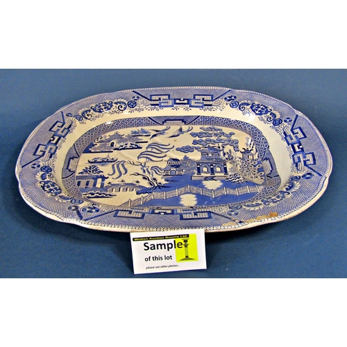 1086 - A Large willow pattern meat plate, two lidded tureens and a mixed collection of English and Continen... 