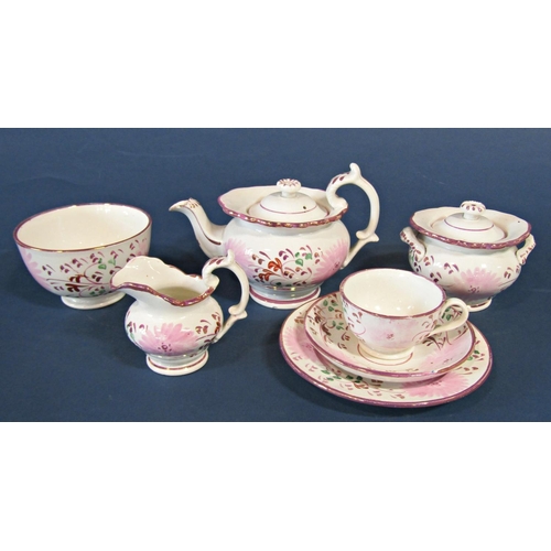 1104 - Royal Worcester wall pocket, pink lustre tea set, five 19th century nurseryware plates, frog spoon w... 