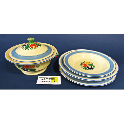 1116 - Minton's dinner wares in cream & turquoise design with stylised floral decoration, including 2 lidde... 