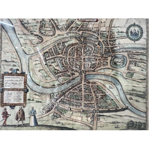 103 - Georg Braun and Franz Hogenberg - Hand-coloured engraved map of Bristol (circa 1581), 'Brightstowe v... 