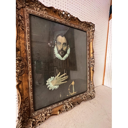 104 - After El Greco - 'The Nobleman with his Hand on his Chest', 44 x 55 cm, in antique ornate gilt frame