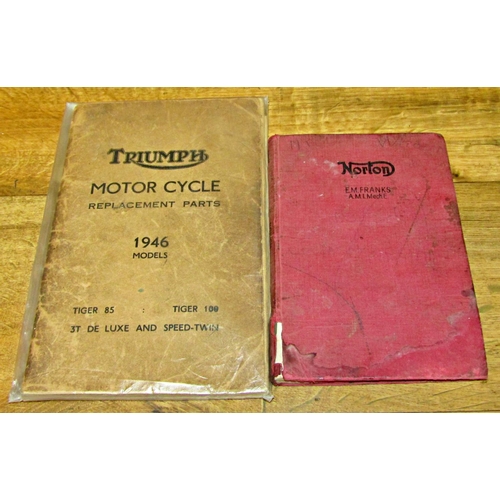 209 - Triumph and motorcycle interest manuals for Triumph Twin x 2 1946, catalogue for parts Tiger 85 and ... 