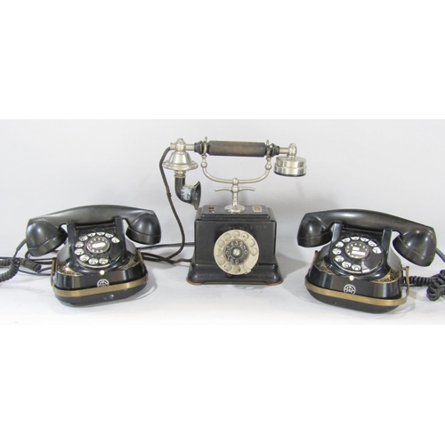 1467 - Two vintage RTT 56 Belgique Bell telephones, both with later conversions, and a vintage Rikstelefon ... 