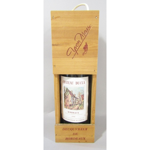 1483 - A magnum of Chateau Dulca Bordeaux red wine, 150cl,  in a wooden presentation box.