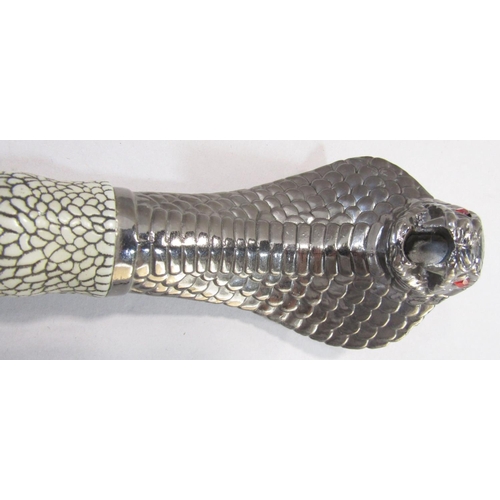 1491 - A decorative sword with a cobra handle and snake skin effect scabbard, together with a souvenir mini... 