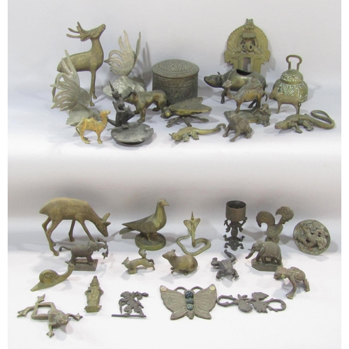 1501 - A collection of brass animals of various shapes and sizes, deer, birds, bulldog, lizards etc.