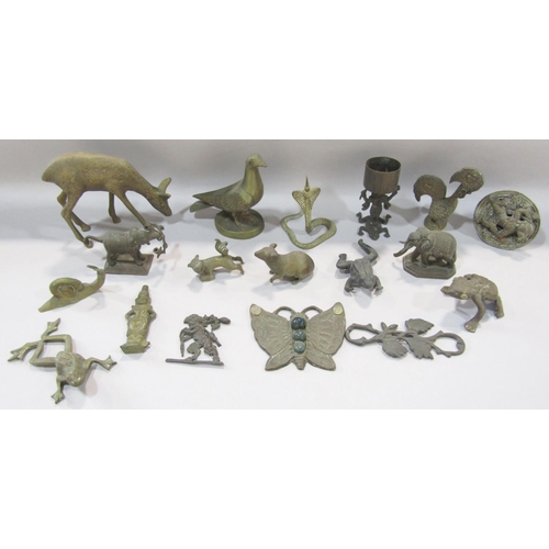 1501 - A collection of brass animals of various shapes and sizes, deer, birds, bulldog, lizards etc.