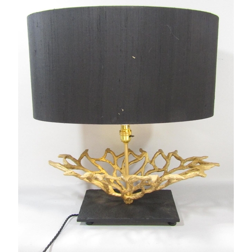 1509 - An unusual designed table lamp of a coral like form set on a black slate base, with an integral dimm... 