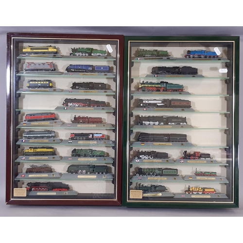 250 - Two display cases by 'Picture Pride' containing 29  N gauge static railway models of worldwide locom... 