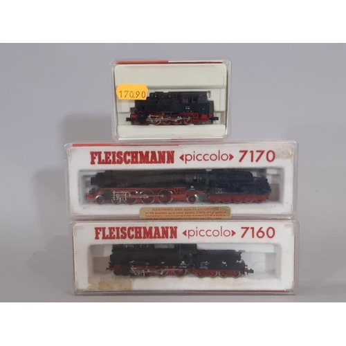 255 - 3 N gauge German locomotives by Fleishmann  including 'Piccolo' 7170 4-6-2 loco with tender, 7160 4-... 