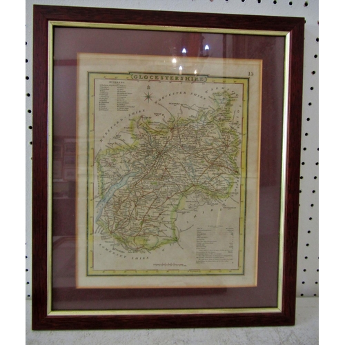 116 - Two framed maps of Gloucestershire and Monmouthshire, hand-coloured engravings, largest: 19.5 x 27 c... 