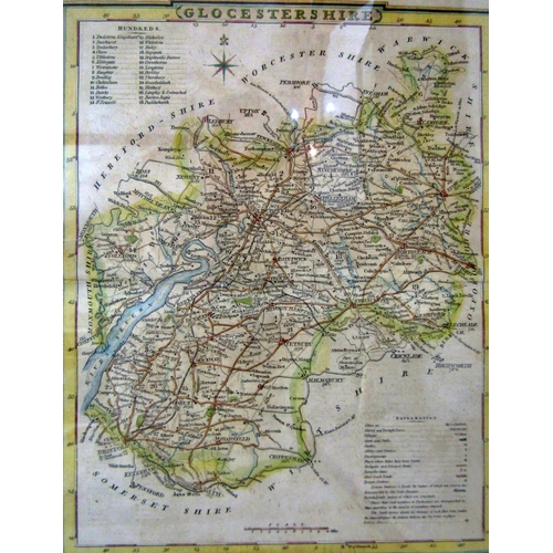 116 - Two framed maps of Gloucestershire and Monmouthshire, hand-coloured engravings, largest: 19.5 x 27 c... 