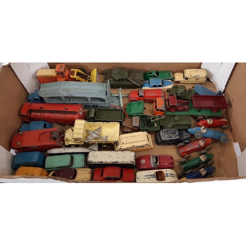 270 - Collection of play worn Dinky model vehicles including racing cars, military tanks, cars, tankers, Y... 