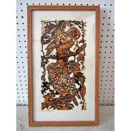 127 - Two Framed Artworks of Owls to Include: Monica Reddyhoff (Bath Society of Artists) - linocut on pape... 