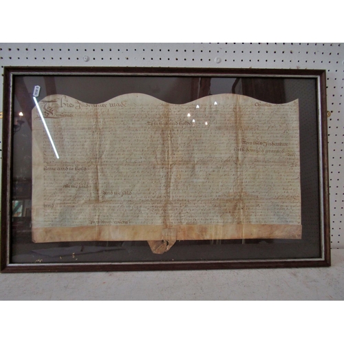 131 - Two Framed Indentures dated 1665 and 1721, on vellum, framed and glazed, largest: 77.5 x 62.5 cm (2)