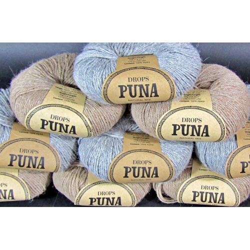 1540 - 40 balls of unused wool by Drops including 15 'Puna' 100% alpaca in grey, 14 'Puna' in beige and 11 ... 